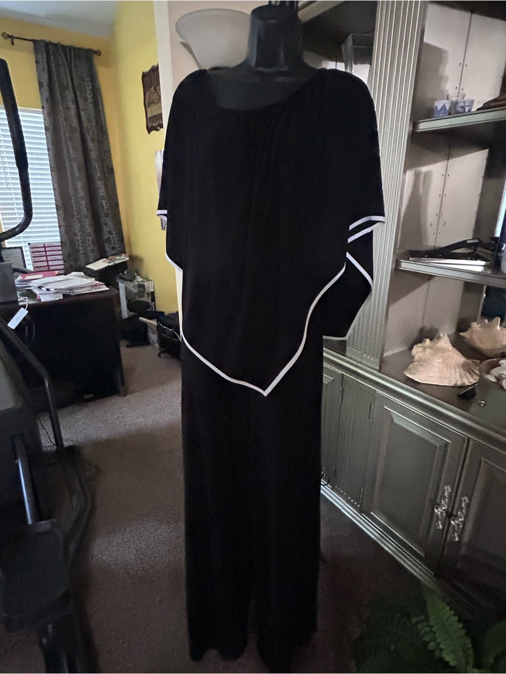 Elegant Black Maxi Pantsuit with White Piping size M by MSK